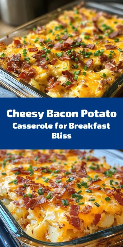 Start your day off right with this Cheesy Bacon Potato Breakfast Casserole! Packed with layers of crispy bacon, tender potatoes, and gooey sharp cheddar cheese, this hearty dish is perfect for brunch or any special occasion. Simple to make, just mix delicious ingredients like sautéed onions and a savory egg mixture before baking to golden perfection. Serve warm and watch it disappear! Perfect for feeding a crowd and sure to become a breakfast favorite.