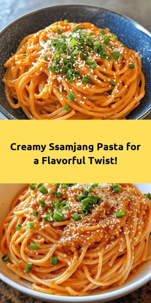 Elevate your pasta game with this creamy Korean Ssamjang Pasta! This unique dish combines the rich flavors of ssamjang and Parmesan cheese for a savory, mouthwatering meal. Ready in just 25 minutes, it's perfect for a quick dinner. Cook your favorite pasta, mix it with a delicious creamy sauce made from ssamjang, heavy cream, and garlic, then finish with green onions and toasted sesame seeds for a delightful crunch. A fusion feast awaits!