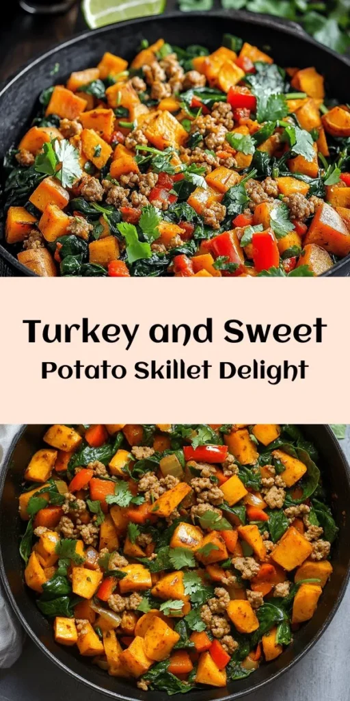 Looking for a quick and delicious weeknight dinner? Try this Ground Turkey Sweet Potato Skillet packed with flavor and nutrition! With tender sweet potatoes, ground turkey, and plenty of colorful veggies like spinach and red bell pepper, this dish is both filling and healthy. Seasoned with smoked paprika and cumin, it's perfect for a wholesome meal. Ready in just 30 minutes, it's a simple one-pan recipe you'll love. Enjoy it garnished with fresh lime juice and cilantro!