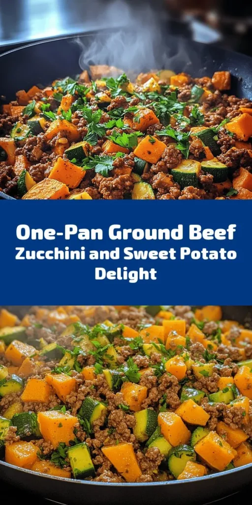 Whip up this delicious Ground Beef Zucchini Sweet Potato Skillet, a perfect one-pan meal that’s quick and packed with flavor! This hearty dish combines savory ground beef, tender zucchini, and sweet potatoes, all seasoned with paprika and cumin. It’s easy to make in just 30 minutes, making it great for busy weeknights. Top it with fresh herbs and optional cheese for an extra touch. Perfect for four servings, enjoy a nutritious dinner tonight!