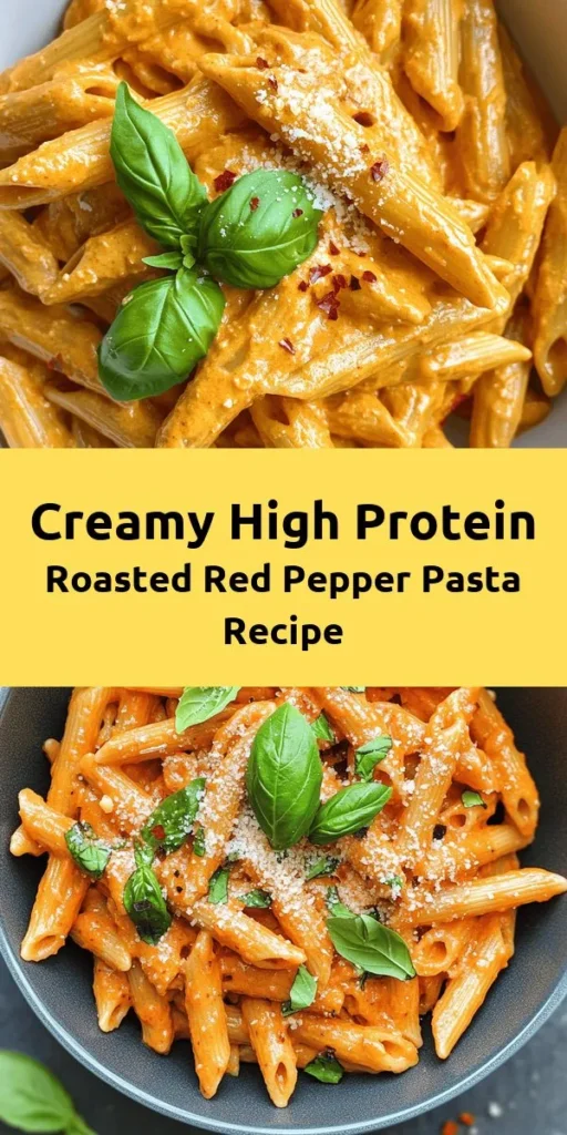 Discover a deliciously easy High Protein Creamy Roasted Red Pepper Pasta that combines wholesome ingredients for a nutritious meal. With roasted red bell peppers, creamy cottage cheese, and Greek yogurt, this dish is flavorful and satisfying. Perfect for busy weeknights, it’s ready in just 45 minutes and can be customized with shredded chicken for an extra protein boost. Garnish with fresh basil and enjoy a comforting bowl of pasta that’s both healthy and tasty!