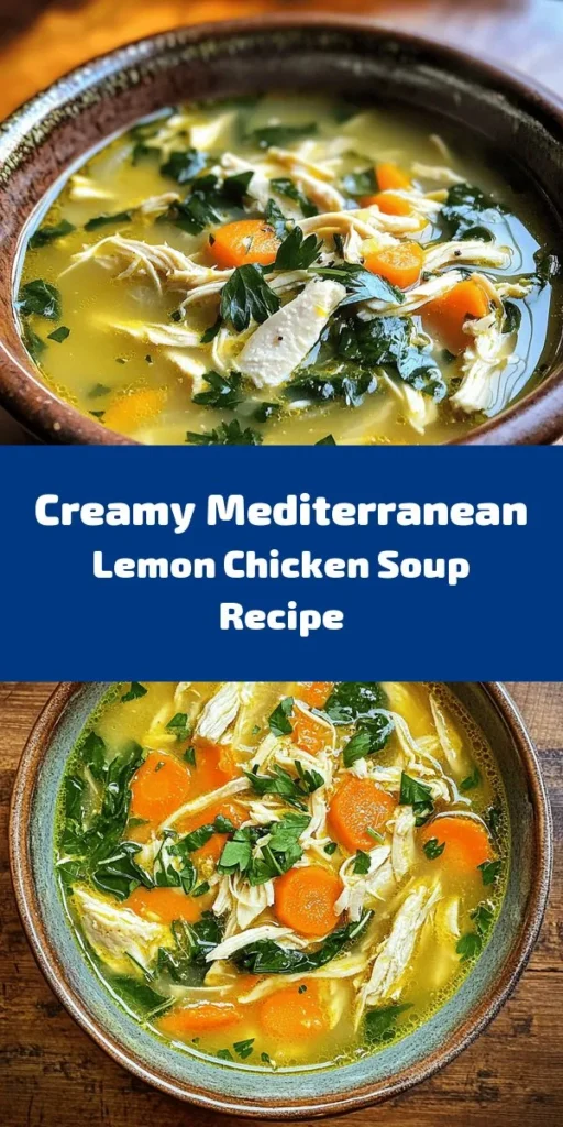 Warm up with a comforting bowl of Mediterranean Lemon Chicken Soup! This creamy delight features tender chicken thighs, fresh spinach, and zesty lemon, all simmered to perfection with orzo pasta. Bursting with flavor thanks to garlic, oregano, and thyme, it’s the perfect dish for chilly days. Ready in just under an hour, this soup will brighten your day and warm your soul. Garnish with parsley and enjoy a taste of sunshine in every spoonful!
