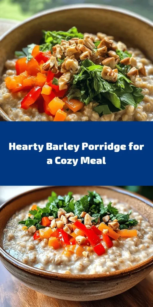 Warm up with this cozy barley porridge, a perfect hearty meal for any time of the day! Made with hulled barley simmered in rich broth, this dish is packed with nutritious veggies like onion, garlic, carrot, and bell pepper, plus vibrant greens like spinach or kale. Customize it with your favorite toppings such as nuts, seeds, or a drizzle of honey for a touch of sweetness. Easy to make and full of flavor, it’s comfort food at its finest!