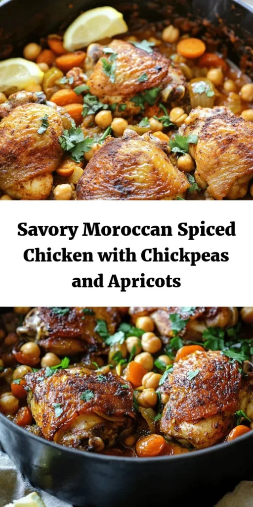 Discover the exotic flavors of Moroccan Spiced Chicken with this easy recipe! Juicy chicken thighs are seared to perfection, then simmered with aromatic spices, chickpeas, carrots, and sweet apricots for a hearty dish that's both comforting and vibrant. Ready in about an hour, this meal is perfect for family gatherings or impressive dinner parties. Garnish with fresh cilantro and serve with lemon wedges for a burst of freshness. Pair it with couscous or crusty bread to savor every bite!