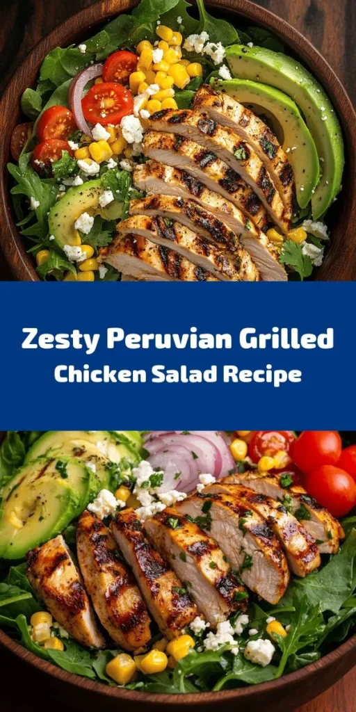 Elevate your salad game with this delicious Peruvian Grilled Chicken Salad! Perfectly marinated chicken breasts grilled to perfection are served atop a vibrant mix of greens, cherry tomatoes, creamy avocado, and sweet corn. Finished with a sprinkle of feta and a drizzle of zesty Aji Verde sauce, this salad is packed with flavor and nutrients. Easy to prepare and perfect for any occasion, it's a healthy choice that delights the taste buds! Enjoy fresh, wholesome goodness in every bite.