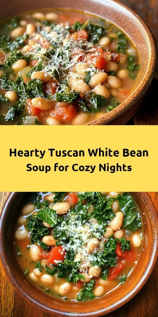 Warm up your kitchen with this delicious Tuscan White Bean Soup! Packed with nutrients from cannellini beans, kale, and vibrant veggies, this comforting dish is perfect for any time of year. With the fragrant blend of garlic, thyme, and rosemary, each bowl is a hug in soup form. Ready in just 40 minutes, this recipe is easy to make and ideal for meal prep. Top it off with Parmesan cheese and fresh herbs for an extra touch. Enjoy healthy and hearty goodness!