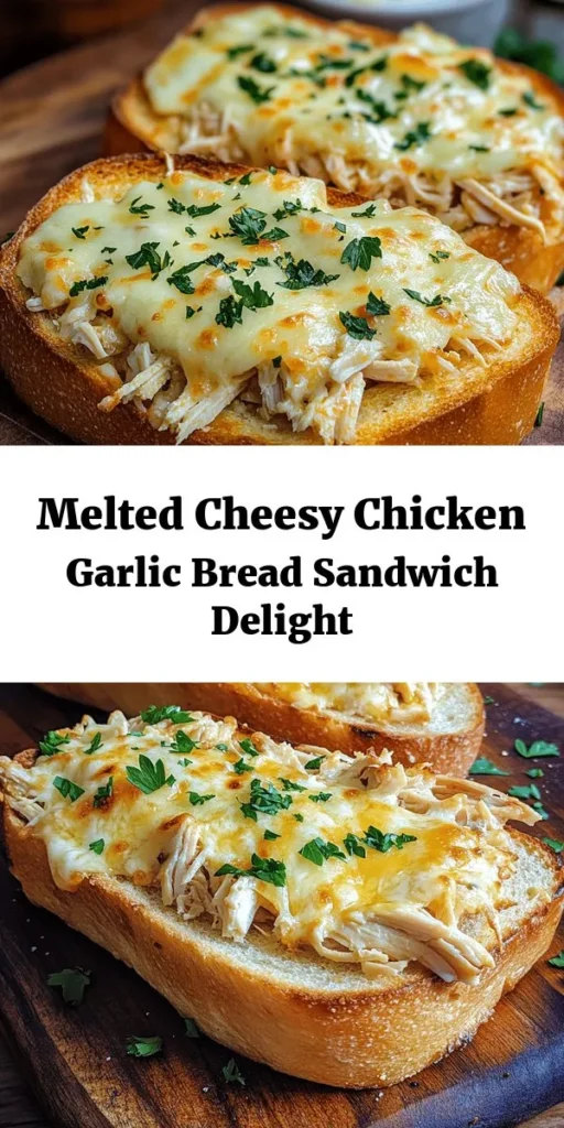 Indulge in the ultimate comfort food with this Cheesy Chicken Garlic Bread Sandwich! Perfect for a quick lunch or a satisfying dinner, this easy recipe features layers of shredded rotisserie chicken, creamy cheeses, and a hint of garlic, all nestled between two slices of garlic bread. Bake until golden and gooey for a mouthwatering treat that will impress your family and friends. Ready in just 30 minutes, it’s a delicious meal that’s both simple and satisfying!