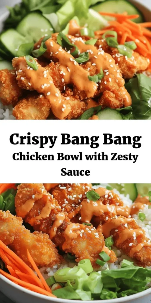 Indulge in this mouthwatering Bang Bang Chicken Bowl! Crispy, breaded chicken is perfectly paired with fluffy jasmine rice or quinoa, vibrant mixed greens, and a medley of fresh veggies. Topped off with a creamy, spicy Bang Bang sauce, this bowl is a feast for both the eyes and taste buds. Perfect for lunch or dinner, it’s easy to make and packed with flavor. Try this delicious recipe for a satisfying meal everyone will love!