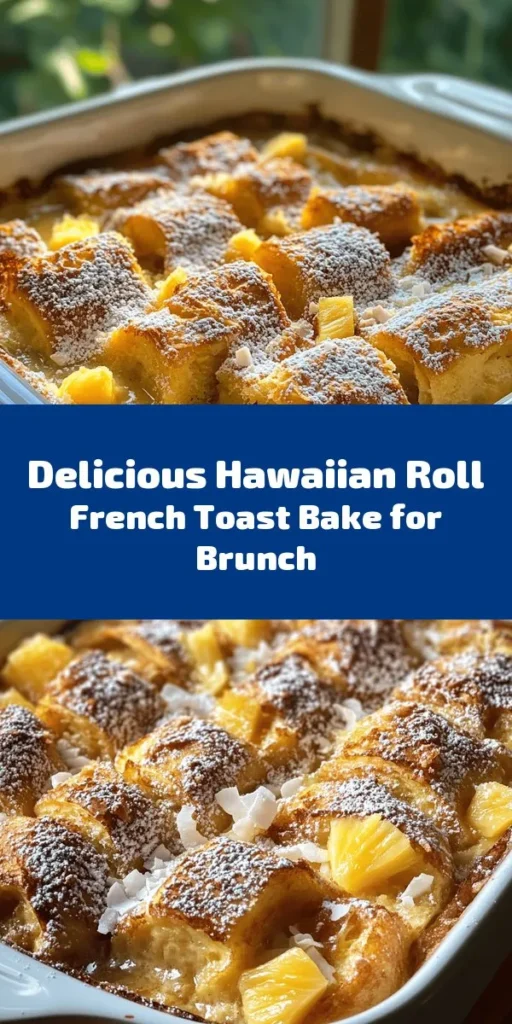 Indulge in the deliciousness of Sweet Hawaiian Roll French Toast Bake! This dreamy breakfast treat combines sweet Hawaiian rolls, a rich custard made from eggs, milk, and cream, and a hint of vanilla and cinnamon. Top it with crushed pineapple and shredded coconut for extra flavor and texture. Perfect for brunch, this dish bakes to golden perfection and is best served warm with powdered sugar and maple syrup. Easy to prepare and guaranteed to impress your guests!