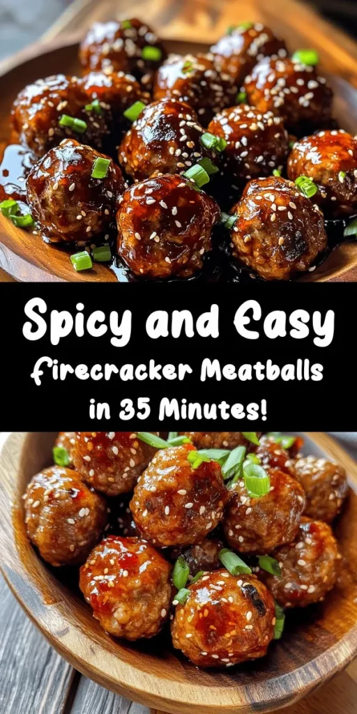 Spice up your dinner with these Easy Firecracker Meatballs! Made with ground beef or turkey, breadcrumbs, and a kick of Sriracha, these flavorful meatballs are coated in a sweet chili sauce that’s sure to impress. Perfect as an appetizer or served over rice or noodles. In just 35 minutes, you can whip up this delicious dish that the whole family will love. Don’t forget to garnish with sesame seeds and green onions for that extra pop!