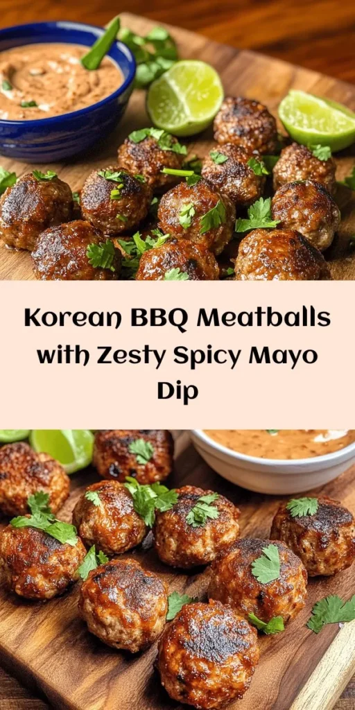 Savor the flavors of Korea with these delicious Korean BBQ Meatballs served with a zesty spicy mayo dip! This recipe combines ground beef and pork with aromatic ingredients like ginger, garlic, and gochujang for a delightful kick. Baked to perfection, these bite-sized meatballs are perfect for appetizers or a main dish. Pair them with a creamy, spicy dip and lime wedges for an extra zing. Perfect for gatherings or a cozy night in! Enjoy a taste of Korean cuisine at home!