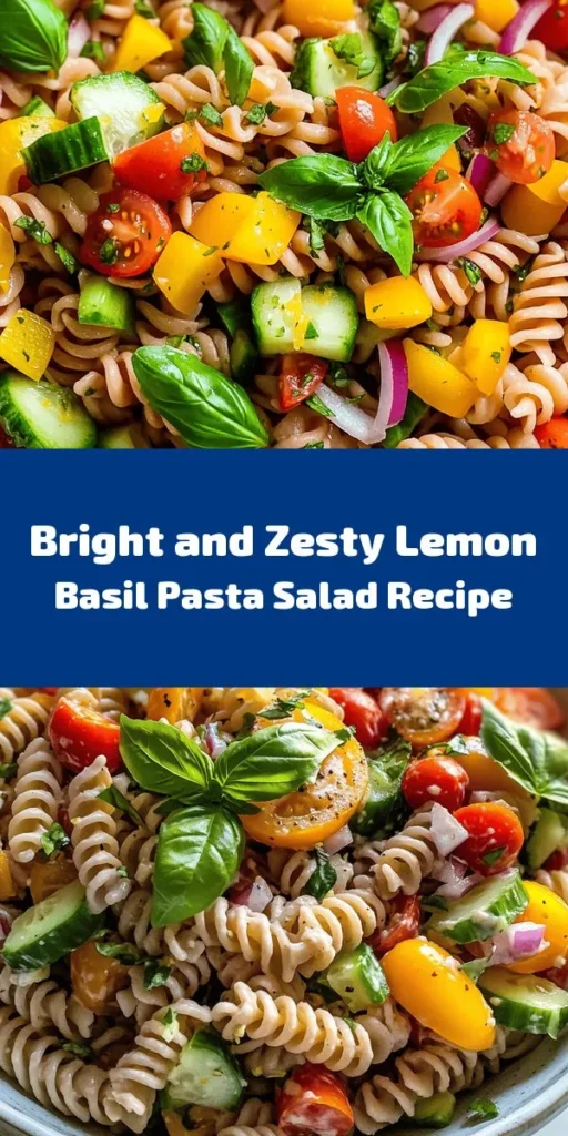 Brighten your day with this refreshing Lemon Basil Pasta Salad! Packed with whole wheat pasta, juicy cherry tomatoes, crunchy cucumbers, and zesty yellow bell peppers, this dish is a delightful blend of flavors and textures. Tossed in a homemade lemon olive oil dressing and garnished with fresh basil, it's perfect as a light lunch or a side dish at your next gathering. Quick to prepare, this salad is a delicious way to enjoy healthy ingredients. Ready in 30 minutes!