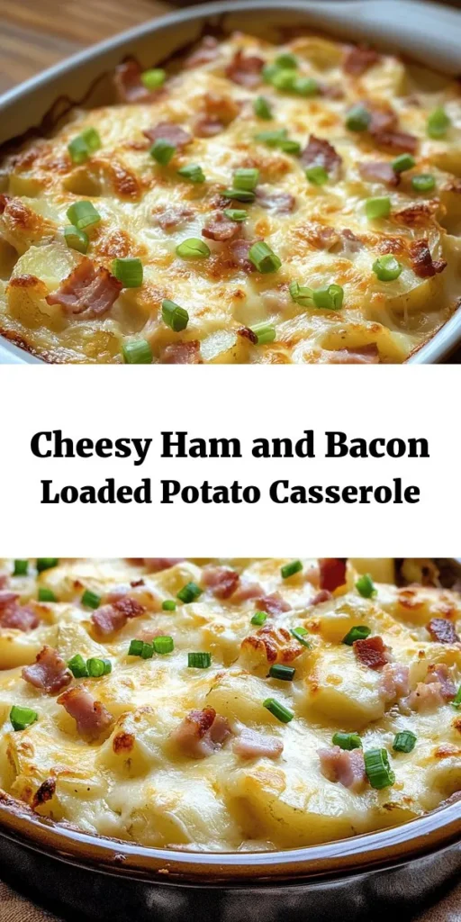 Savor the mouthwatering flavors of Cheesy Ham & Bacon Potato Delight! This easy recipe features tender russet potatoes, savory diced ham, and crispy bacon, all smothered in a creamy cheddar cheese mixture. Perfect for family dinners or gatherings, this dish is a crowd-pleaser. Bake until golden and bubbly, then garnish with fresh green onions for a delicious touch. Get ready to indulge in cheesy goodness that satisfies every craving!
