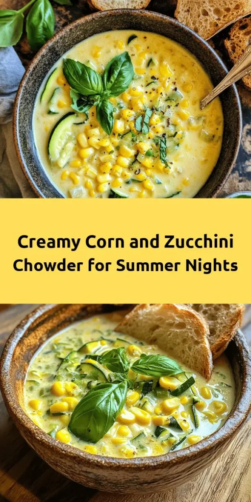 Dive into the taste of summer with this creamy corn and zucchini chowder! Packed with fresh vegetables, this delightful dish features sweet corn, tender zucchini, and a hint of smoked paprika. Easy to prepare in just 45 minutes, it’s perfect for a warm day or any occasion. The creamy texture from coconut milk (or heavy cream) makes it indulgent, while fresh basil adds a touch of brightness. Serve warm with crusty bread for a delicious meal!