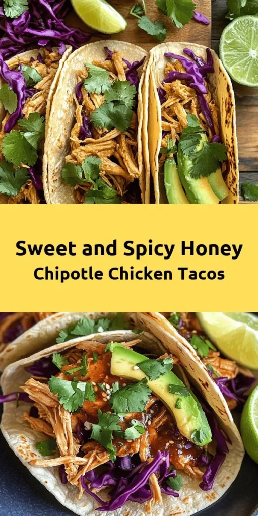 Indulge in the flavors of these Honey Chipotle Chicken Tacos! Tender, shredded chicken thighs are infused with a zesty honey chipotle sauce made from simple ingredients like garlic, soy sauce, and spices. Use your slow cooker or Instant Pot for easy meal prep. Serve your tacos on warm tortillas topped with crunchy red cabbage, creamy avocado, and fresh cilantro. Perfect for any weeknight dinner or gathering, these tacos are sure to impress!